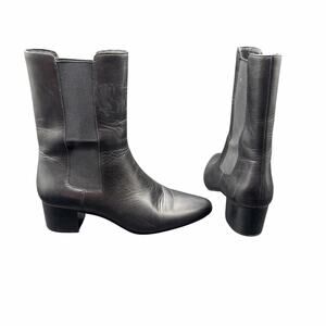 J.Crew Black Leather Chelsea Boots Women’s 8.5 Mid Heel Pull-On